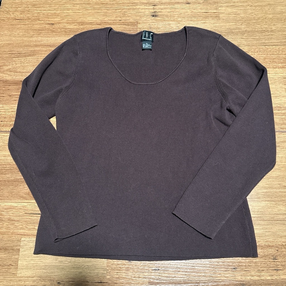 INC International Concepts Women's Chocolate Long Sleeve Tee